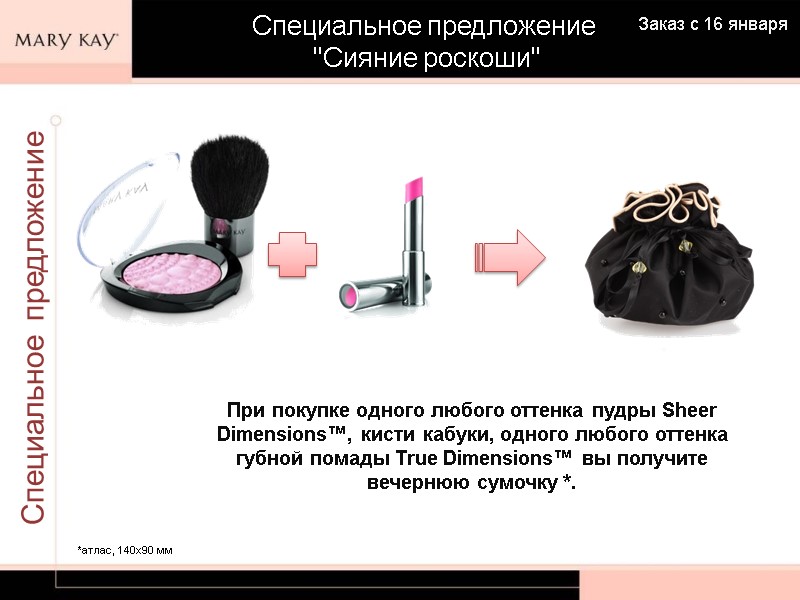 При покупке одного любого оттенка пудры Sheer Dimensions™, кисти кабуки, одного любого оттенка губной